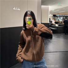 2025秋冬新款小众设计复古破洞针织拉链立领毛衣开衫 男女同款