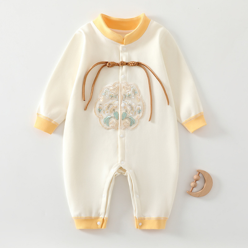 中国風ベビー服、ロンパース、純綿、柔らかいベルベット、長袖、一歳、秋、満月、デザイン、中国風ファッション|undefined