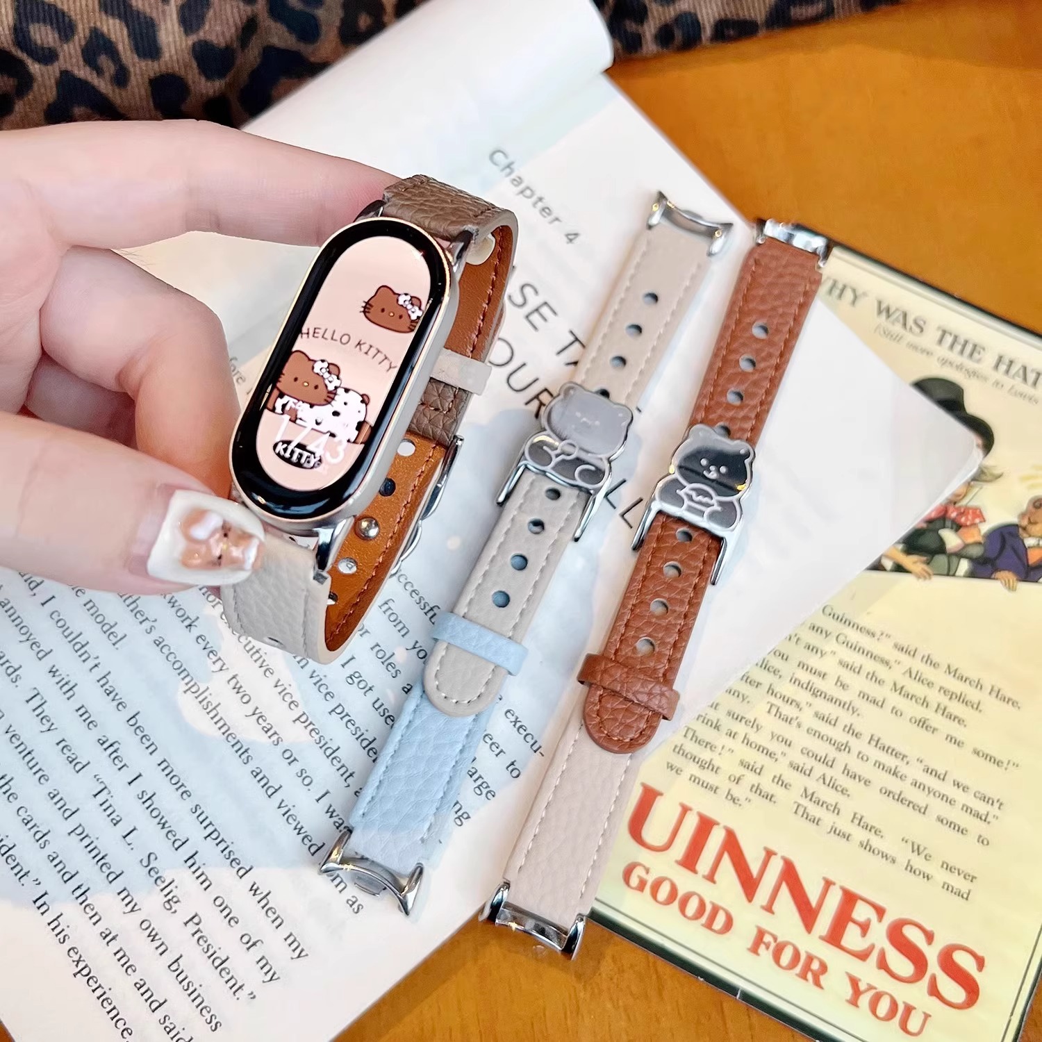 [Cute Bear Stud Buckle] Suitable for Xiaomi Mi Band 10 Strap 9 New Style 8 Lychee Pattern Wristband Advanced Women's Summer