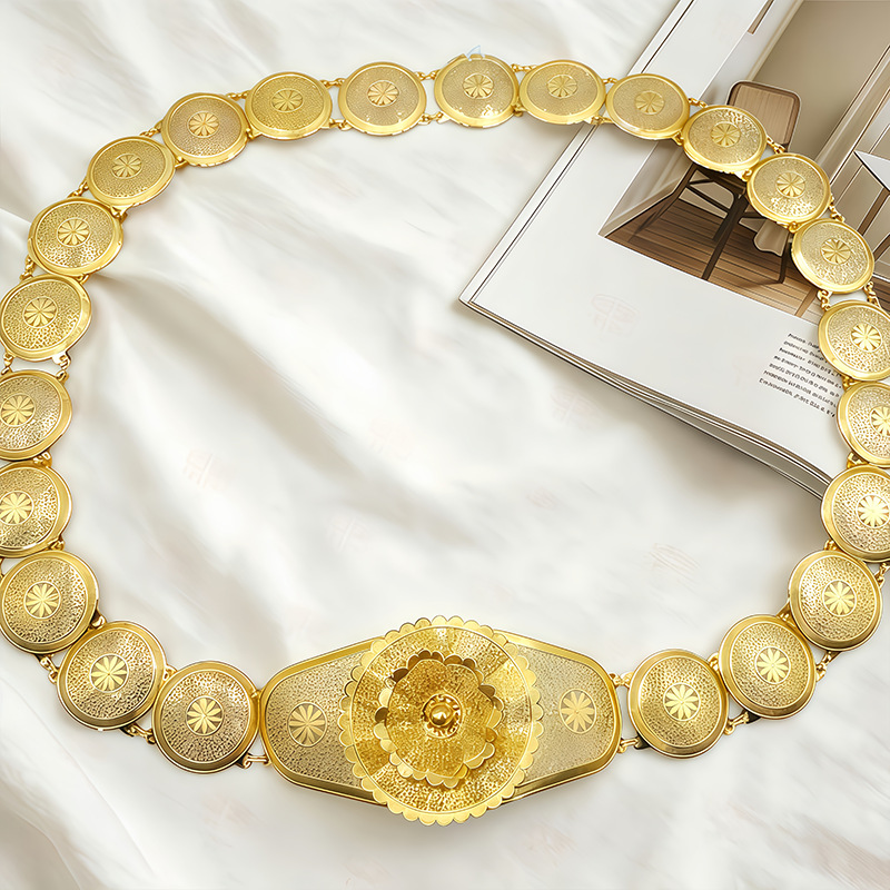 跨境民族风金属腰带雕花钱币流苏身体链阿拉伯女士婚庆服饰腰带