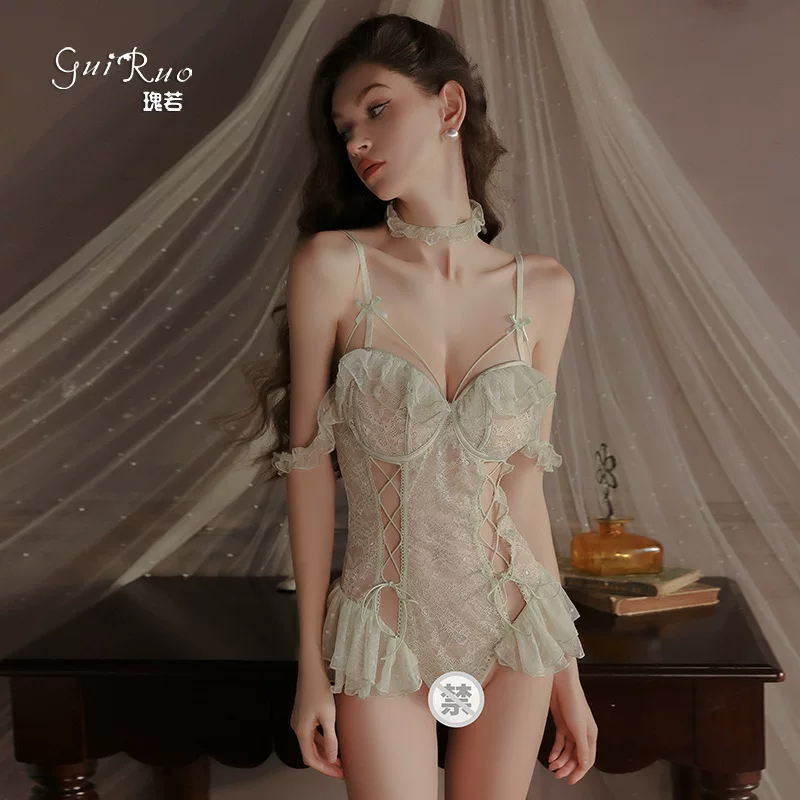 DZ Guiruo sexy underwear sexy mesh lace large size crotch open crotch sensual onesie temptation pure desire uniform suit 2390