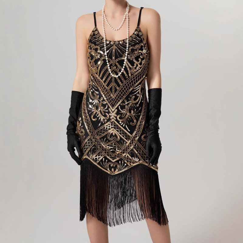 Sequin Suspender Dress 1920S Gatsby Ball Gown Evening Dress Amazon Cross-Border Socialite Style Mid-Length Dress