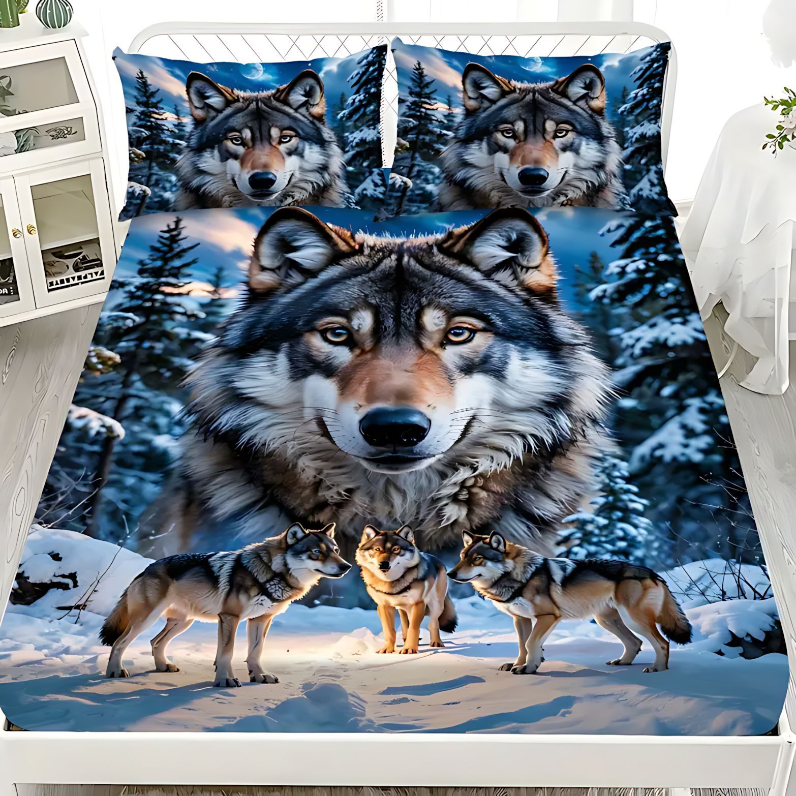 TEMU / JIT Transfronterizo Wolf Dreamcatcher Cama 3D impresión digital camisa colchón kit de ropa de cama se puede diseñar