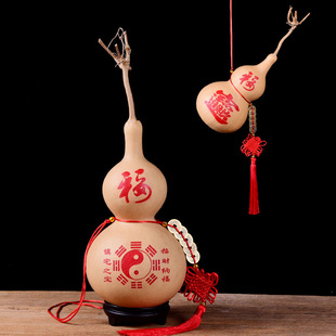 Natural Gourd Pendant with Dragon Head for Door-To-Door Housewarming Decoration, Large Gourd Ornament for Entrance with Five Emperors Copper Coins