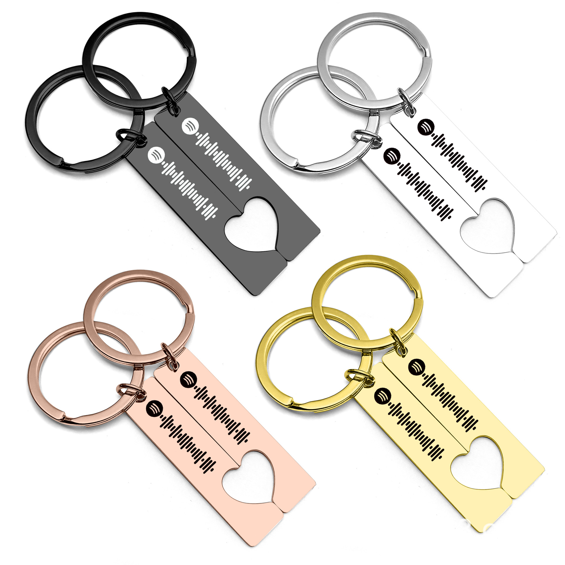 Cross-border Hot-selling Music Code Spotify Couple Heart Stainless Steel Keychain Copy Can Be Replaced