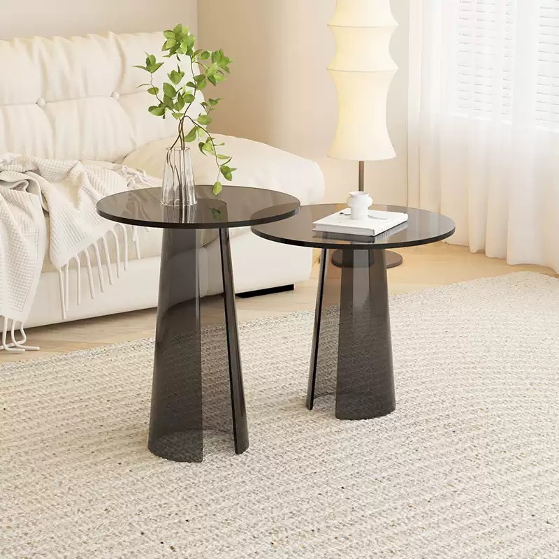 Transparent Side Table, Simple Glass Acrylic Small Round Trendy Designer Model Room Hotel Club Light Luxury