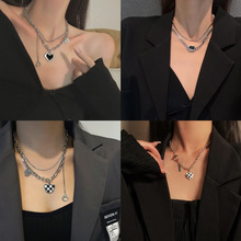 钛钢双层项链女冷淡风小众高级毛衣链网红同款韩国秋冬高档锁骨链
