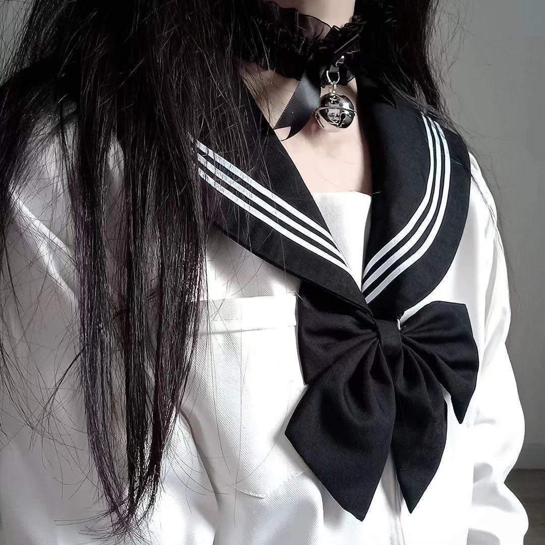 Fun lingerie uniform sweet and cute girl bow elastic band lace big bell collar accessories for women_voghion.com