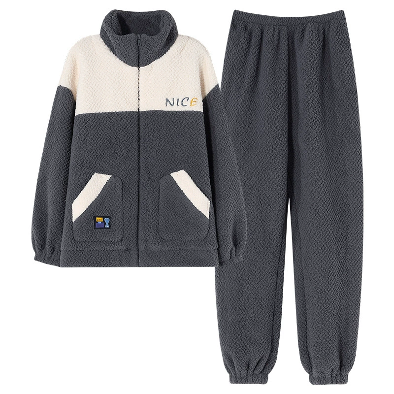 Демисезонная коралловая бархатная флис-пижама, зимний утепляющий фланелевый комплект с молнией, повышенная толщина