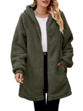 S 11534 Winter Loose Hooded Zip Fleece Jacket ����ë�q�_��