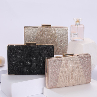 New Shiny Pleated Large Capacity Handbag Shoulder Crossbody Bag Wedding Dress KTV Handbag Evening Bag Wholesale
