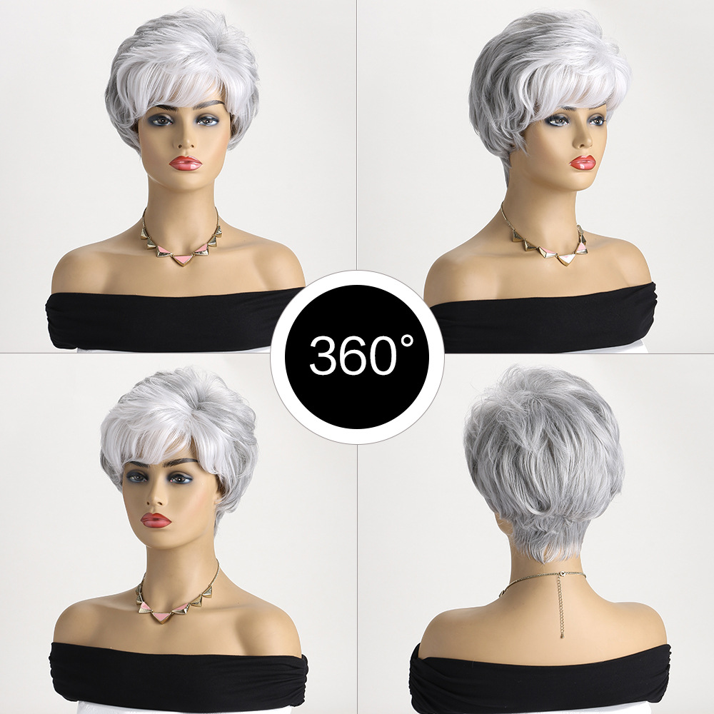 Peluca europea y americana AliExpress nueva moda comercio exterior de las mujeres Pelo Corto rizado color mezclado oblicuo Bangs fábrica al por mayor