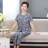 Pijama for elderly for mother, trousers, cardigan, set, 24 years, for middle age, with short sleeve, floral print