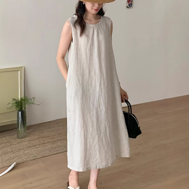 New Pure Linen H-Shaped Comfortable Loose Long Skirt Casual Sleeveless Vest Simple Mid-Length Versatile Dress New Pure Linen H-Shaped Comfortable Loose Long Skirt Casual Sleeveless Vest Simple Mid-Length Versatile Dress
