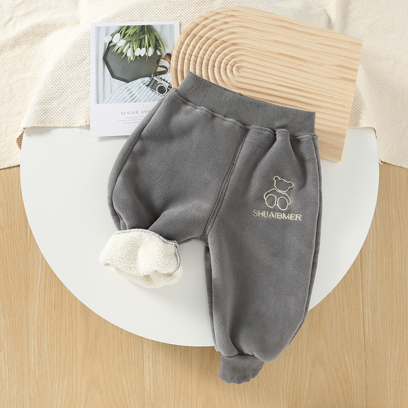 벨벳 곰 머리 편지 바지: 회색