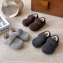 韩版童鞋格雷系冬季儿童毛呢面料毛毛勃肯鞋男女童百搭软底豆豆鞋