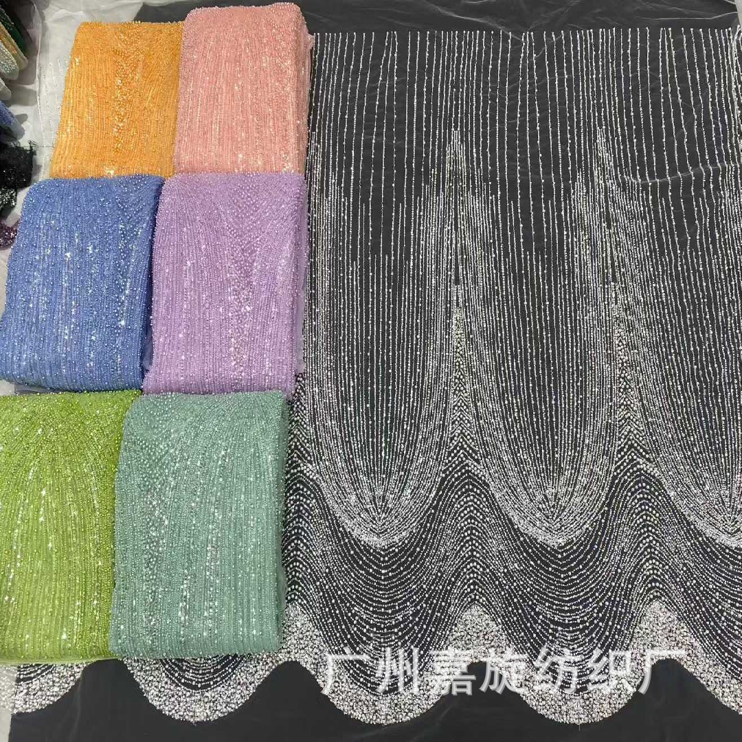 Nuevo posicionamiento de producto: lentejuelas de tubo con cuentas de flores, cuentas de burbujas grandes, vestido de malla a rayas, vestido de novia, tela de moda, encaje con cuentas.