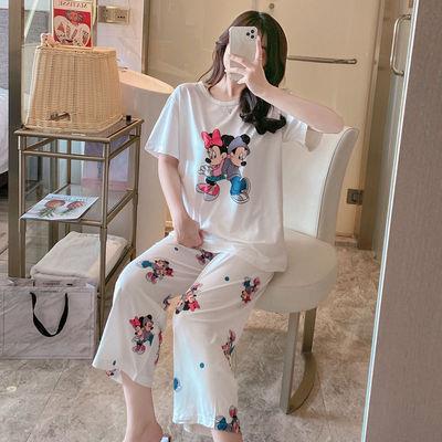 2025 pijamas de mangas cortas de mujer pantalones largos de verano delgados dibujos animados casuales lindos ropa de casa de viento rojo se puede usar fuera