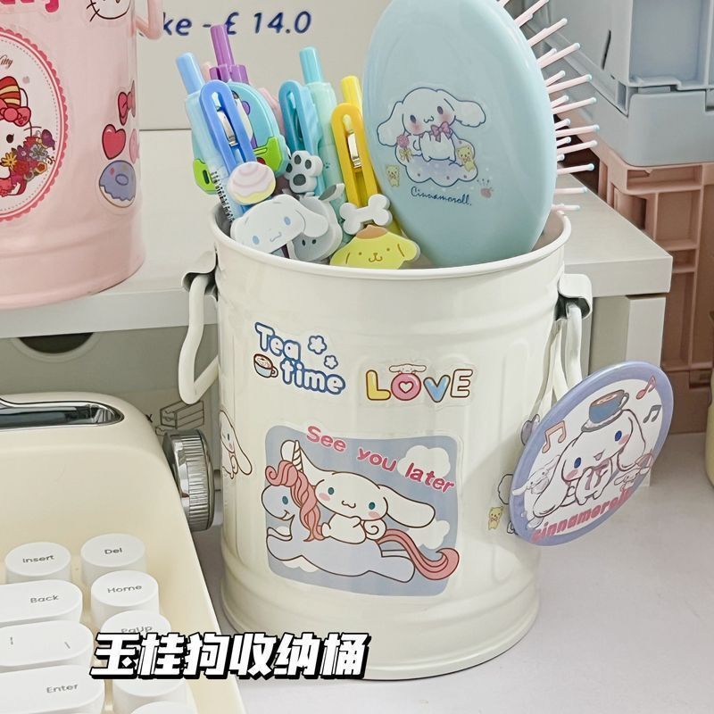 かわいいピンクの鉄のバケツイチゴ収納バケツ学生寮デスクトップ収納ボックスインリトルレッドブック同じクマペンホルダー|undefined
