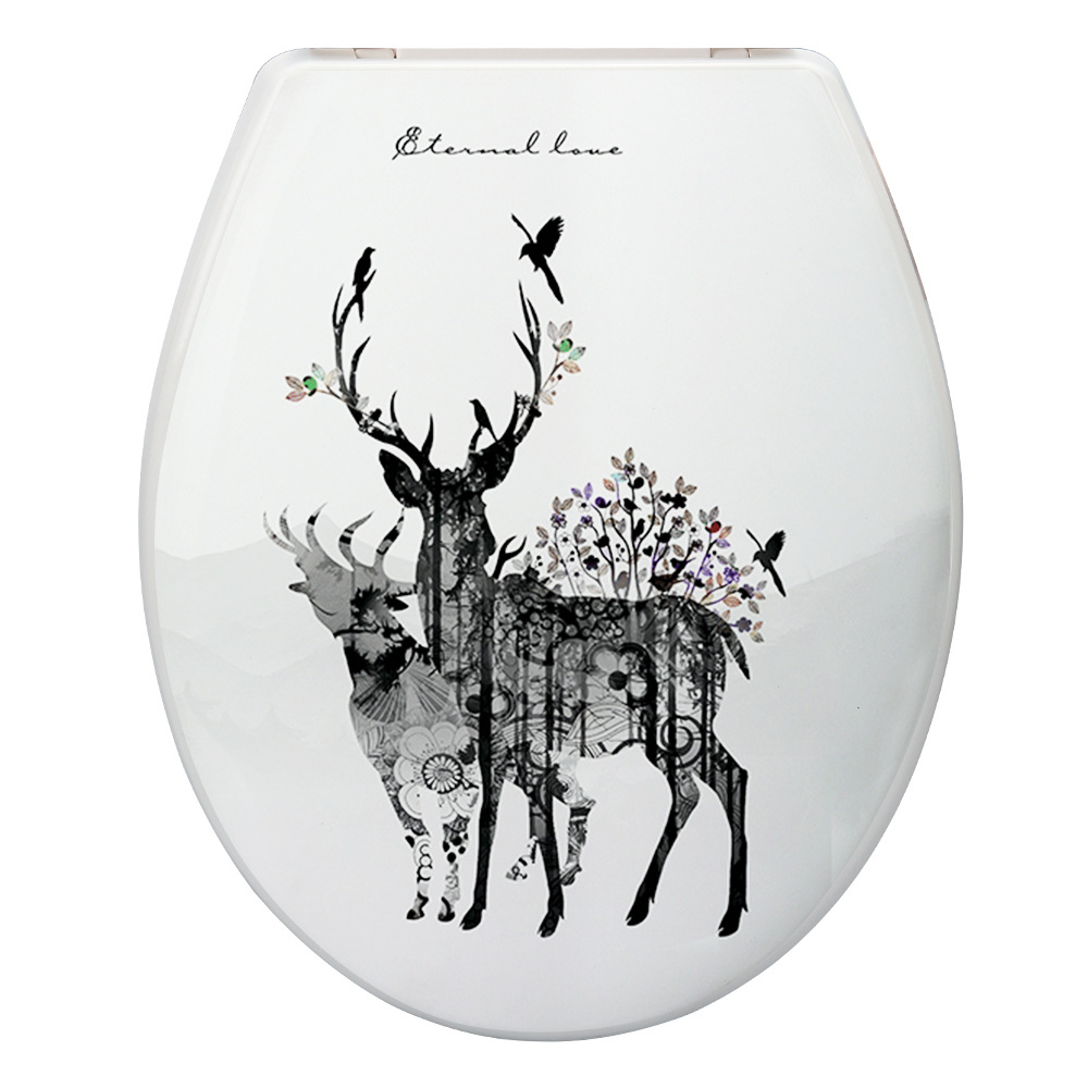 Cubierta de inodoro de estilo europeo de 18 pulgadas lenta caída hogar cuclillas cubierta de plástico Hotel fábrica impresión lenta caída cubierta de inodoro
