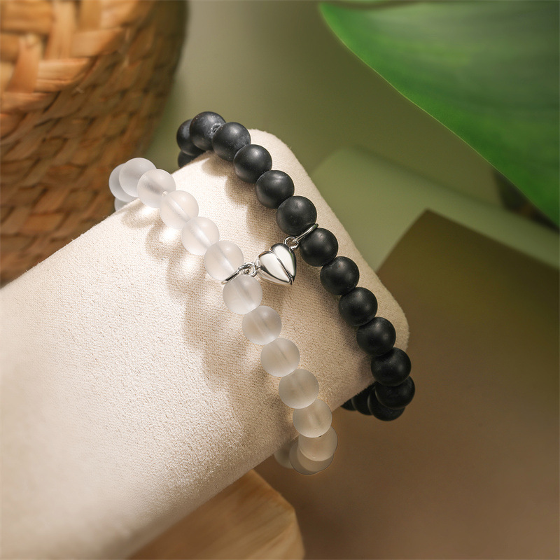 Brazalete de pareja de corazón nicho femenino diseño sensación de absorción de piedra de hierro tendencia brazalete conjunto de joyería transfronteriza