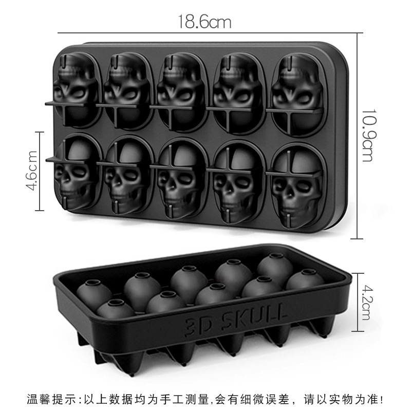 Transfronterizos cráneo molde de hielo 6 10 cráneo silicona molde de hielo de celosía de hielo de whisky mezclar caja de hielo