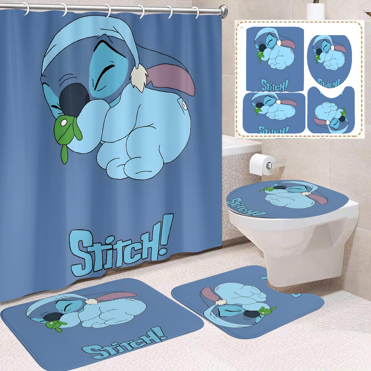 Venta directa de fábrica lindo baño de dibujos animados de cuatro piezas cortina de ducha impermeable cortina de ducha sin perforación cortina de partición de baño de baño