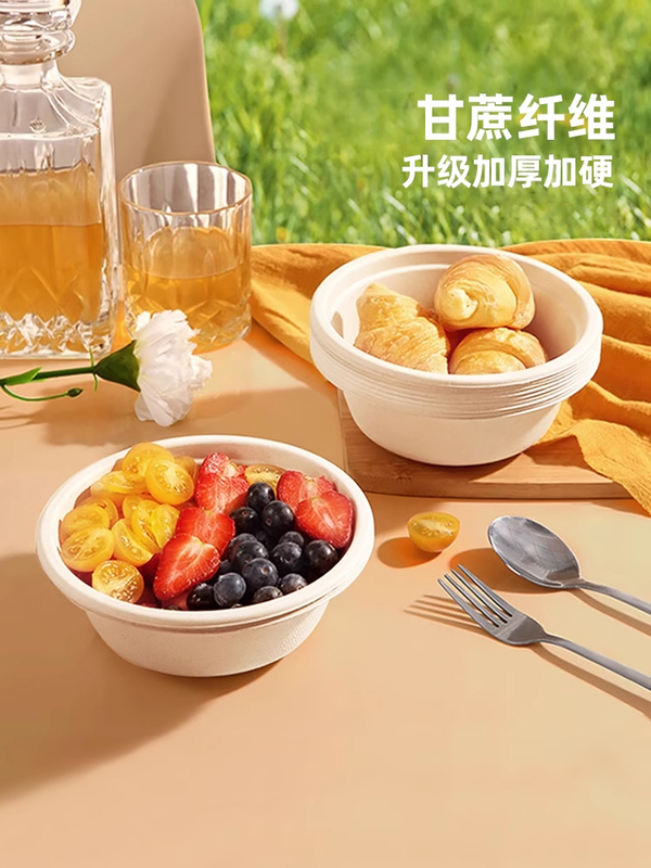 Disposable Tableware, Disposable Paper Bowls, Sugarcane Pulp Bowl and Chopsticks Set, Home and Commercial Use, Biodegradable Picnic Plates