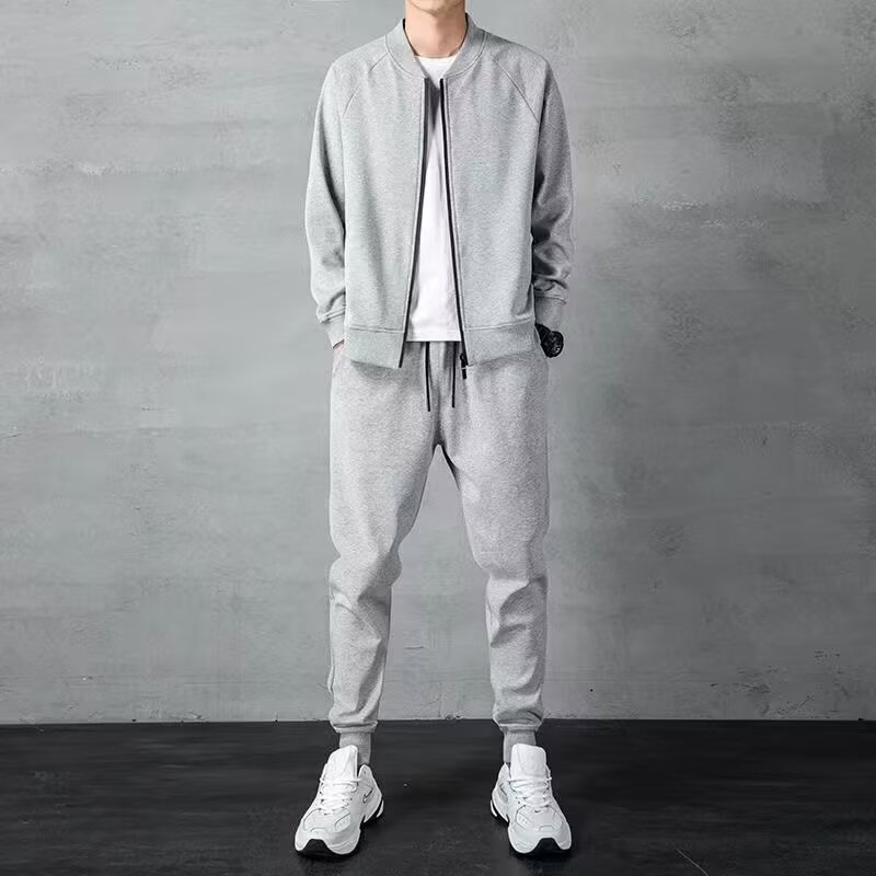 Heren sportkleding set in effen kleur voor de herfst: casual jasje met rits en joggingbroek, tweedelig ensemble_voghion.com
