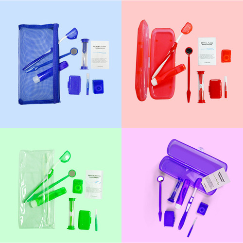 Orthodontic oral care set, eight-piece set, orthodontic wax, interdental brushing, tooth brushing, dental floss, oral mirror, dental clinic gift