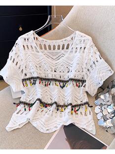 2024 New Summer Style Ethnic Style Crocheted Cut Out Top Blouse + Vest