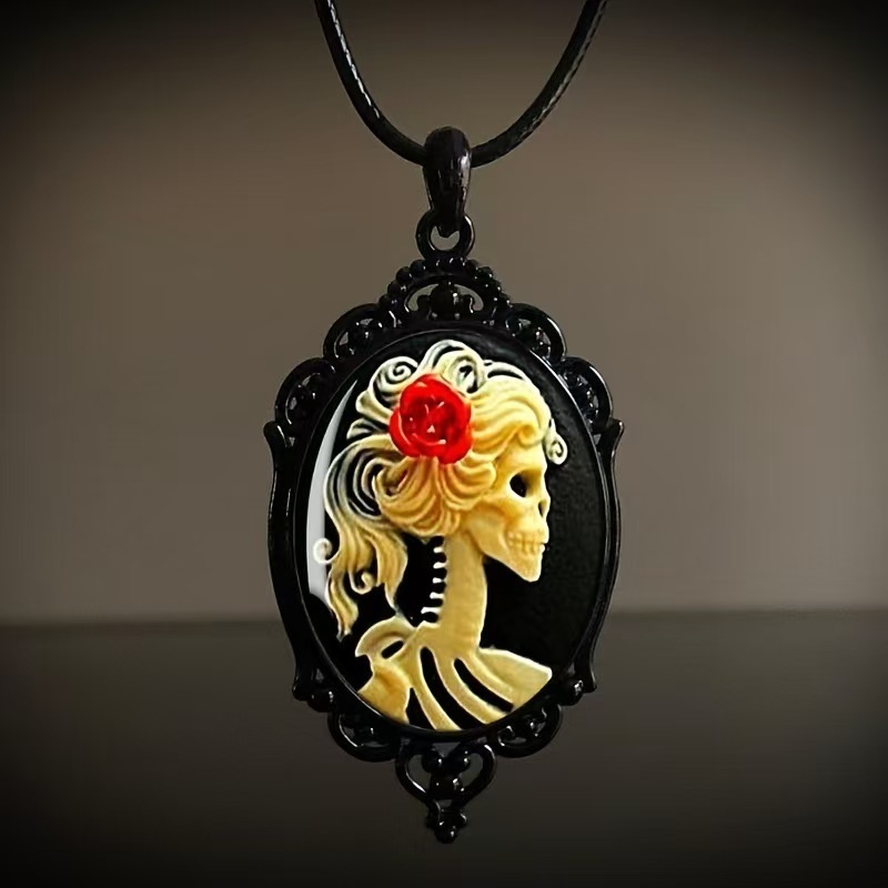 热销跨境 复古椭圆形玻璃合金吊坠项链批发 欧美饰品|undefined