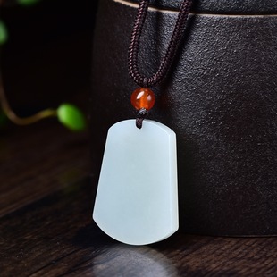 Hotan Jade Net Face No Word Jade Brand Xinjiang White Jade Trapezoidal Light Brand Jade Ping An No-thing Brand Pendant Fashion