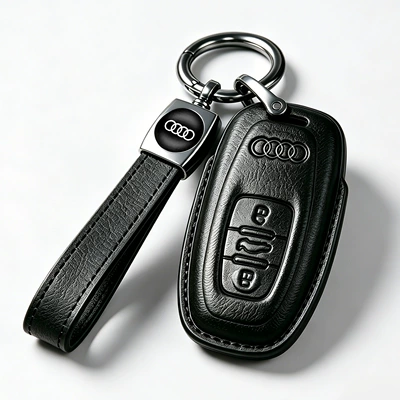 car key case Q5L/A5: Car key bag - type-c-black-leather-case-elastic-loop-leather-cord-key-holder
