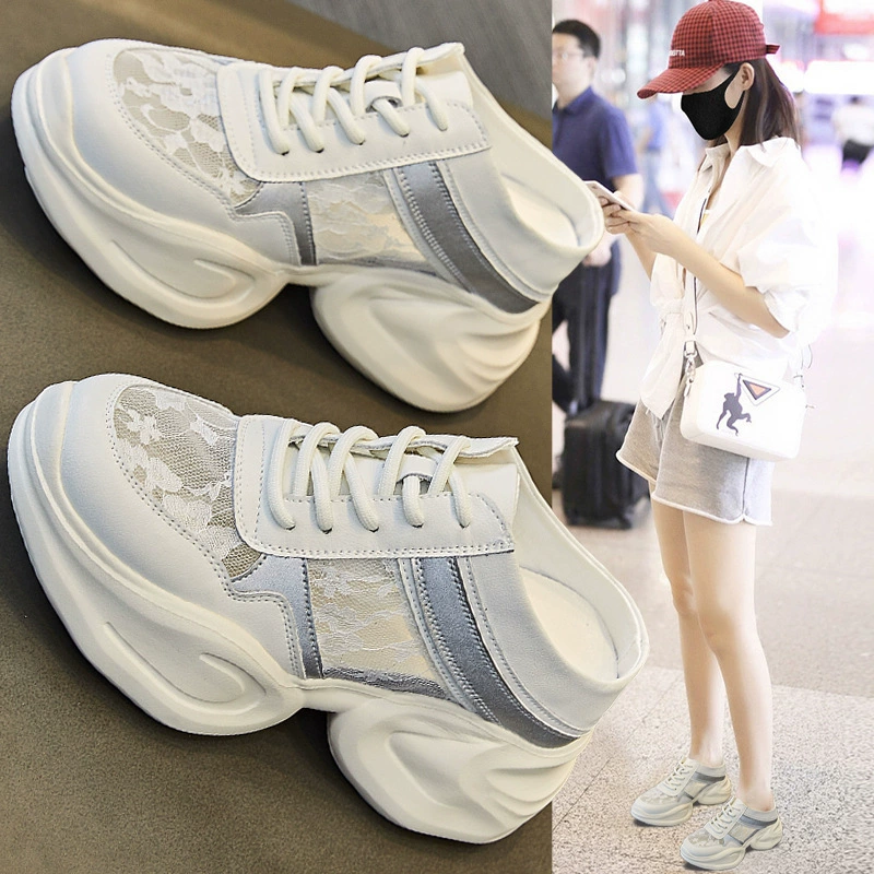 Новая кожаная толстая подошва, тапочка, женская тенденция увеличивается, толстая подошва, полутолщенные тапочки, толстая подошва, увеличенные женские сандалии