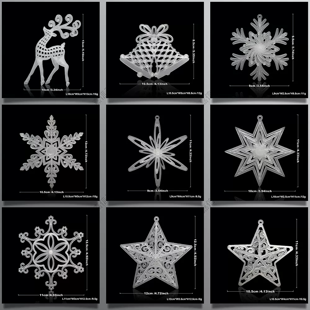 圣诞节装饰品塑料镂空双钟五角星雪花麋鹿通花圣诞树挂件配件批发