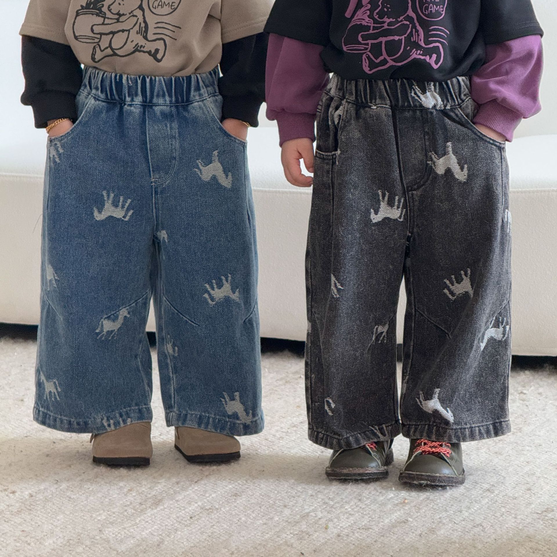 Children's loose-fitting jeans, boys' wide-leg pants, girls' autumn wear, 2026 new spring and autumn casual baby long pants