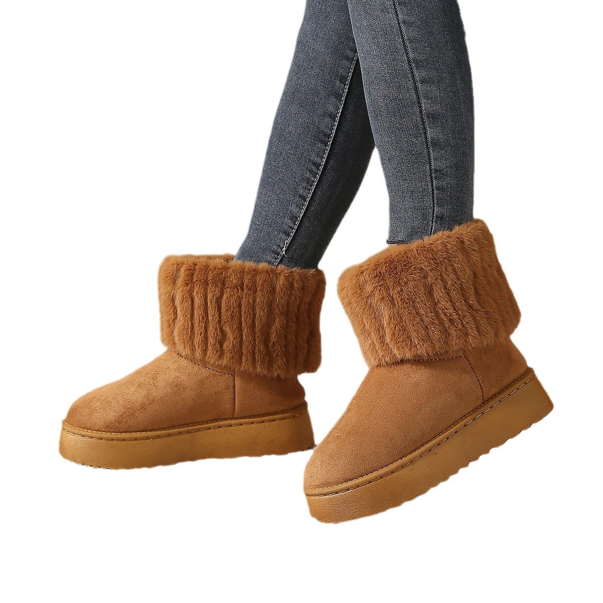 Thick-soled snow boots women's new winter fashion plus fleece warm mid-tube cuffed trousers woolly cotton boots_voghion.com
