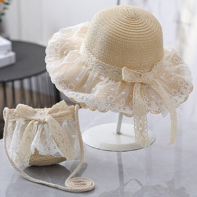 Princess Lace Hat with Large Brim and String, Parent-Child Hat, Children's Summer Sun Hat, Sun Protection