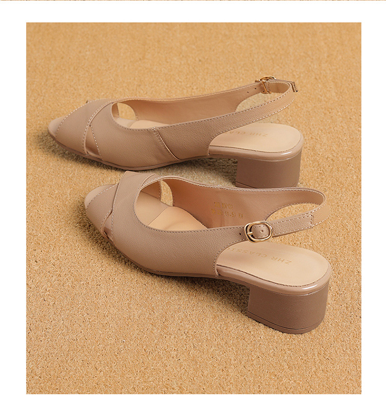 Giày sandal peep toe nữ gót vuông ZHR kiểu Pháp — KM53P Màu be chi tiết 23