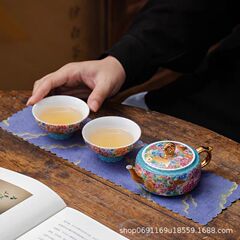 エナメル彩宮灯壺ハイエンド出張携帯一壺二杯旅行茶器会社ビジネスプレゼント陶磁器茶器