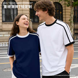 三条杠潮牌男士衣服欧美街头跨境tshirt衫men重磅短袖纯棉t恤定制