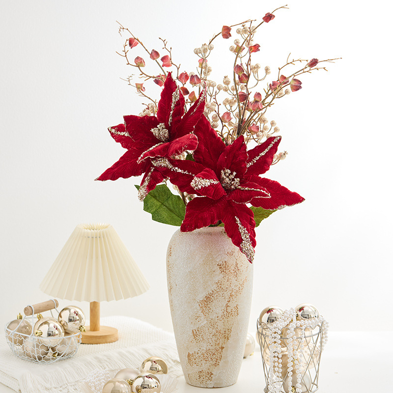 Nuevos productos transfronterizos decoraciones navideñas grandes flores de Navidad 33cm de alta calidad flores de simulación accesorios de decoración navideña