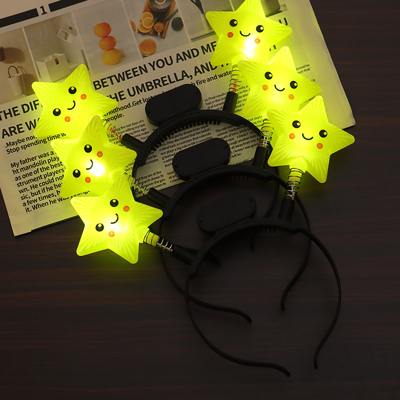 Tombro de estrella de cinco puntas luminosa, diadema de primavera de estrella intermitente, jardín de infantes, graduación, accesorios de rendimiento, juguetes para niños