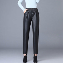 秋冬新款加绒加厚PU皮裤女宽松阔腿萝卜裤高腰九分哈伦长裤ins潮