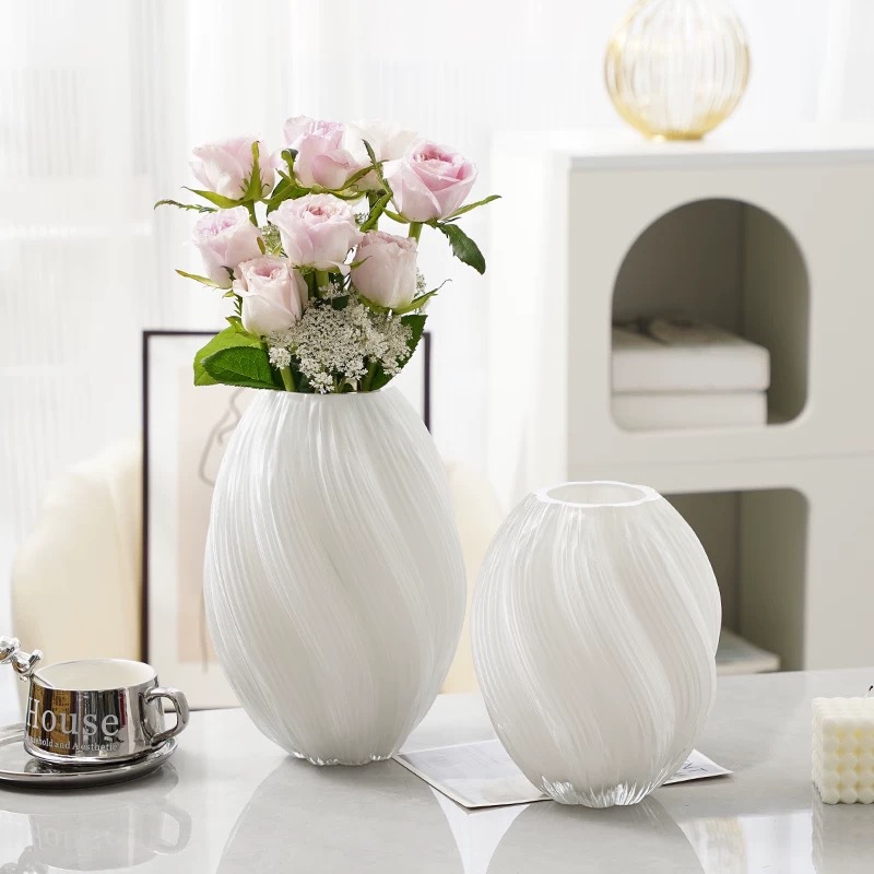 Jarrón de lujo ligero, jarrón de vidrio en espiral retorcido, decoración del hogar de la sala de estar, hermoso arreglo floral hidropónico, decoración de mesa