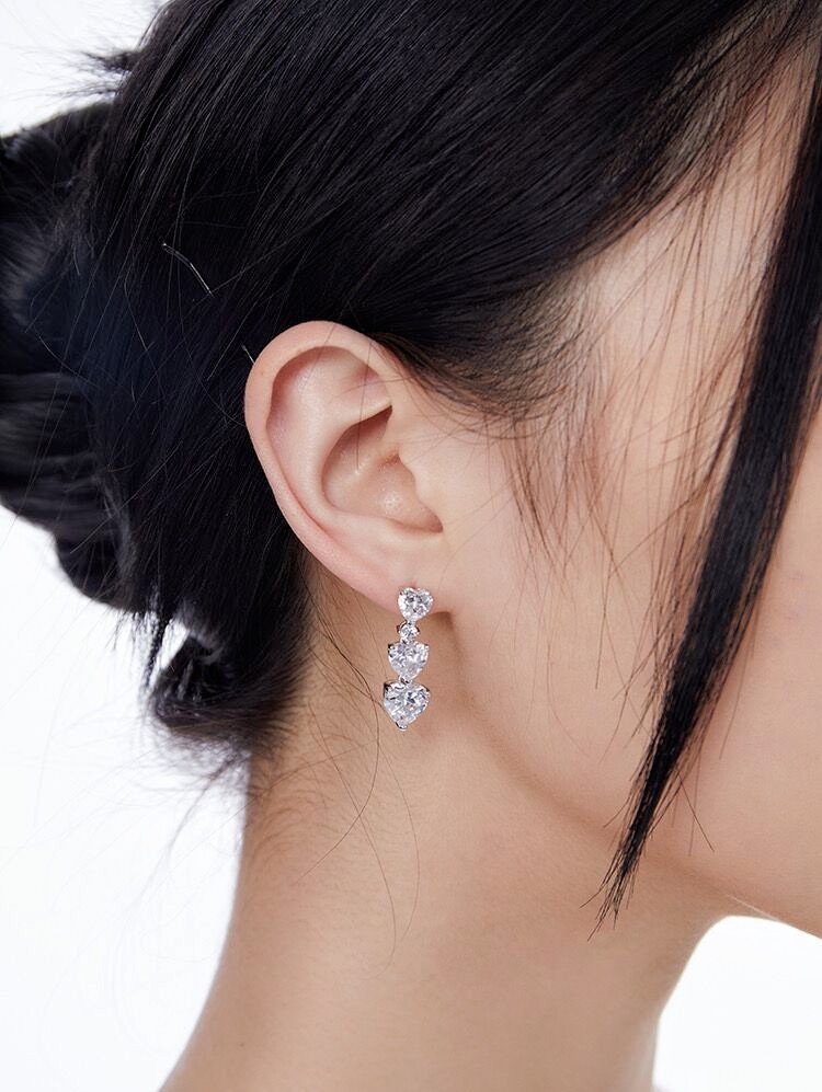 Fashion Heart Shape Copper Inlay Zircon Drop Earrings 1 Pair