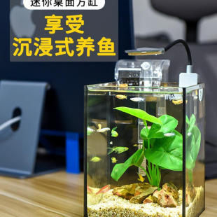 Qianxun Desktop Fish Tank Small Office Desktop Mini Small Fish Tank Living Room Ecological Micro-landscape Self-circulating Home