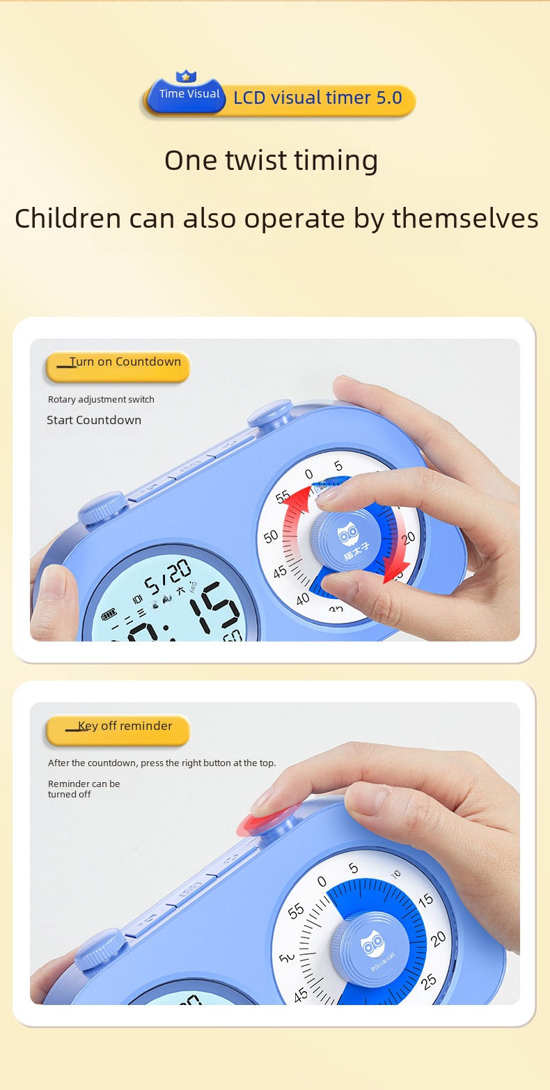 Cat Prince Visual Timer for Children Learning Special Self-discipline Timing Office Time Manager Alarm Clock
