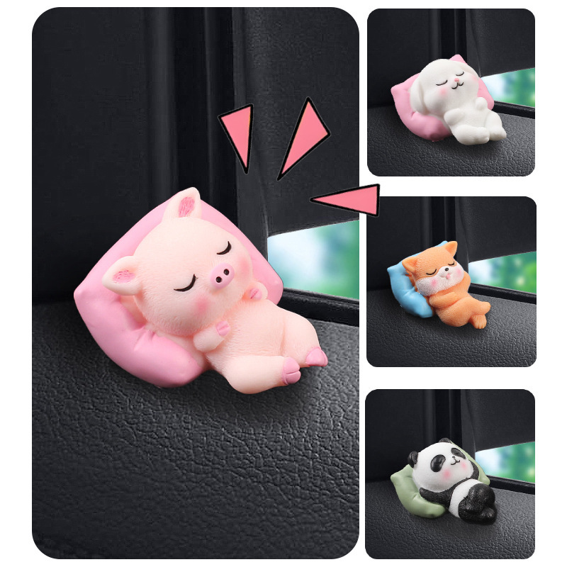 Serie de pequeños animales para dormir, decoración de coche, lindo coche de dibujos animados, consola central, accesorios de escritorio